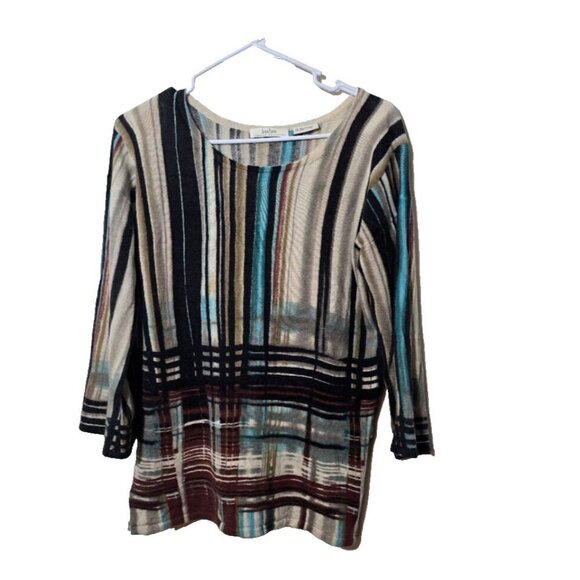 Neiman Marcus Cashmere Sweater Sz M Retro Striped 70s Style Stretch Quiet Luxury - Picture 1 of 10